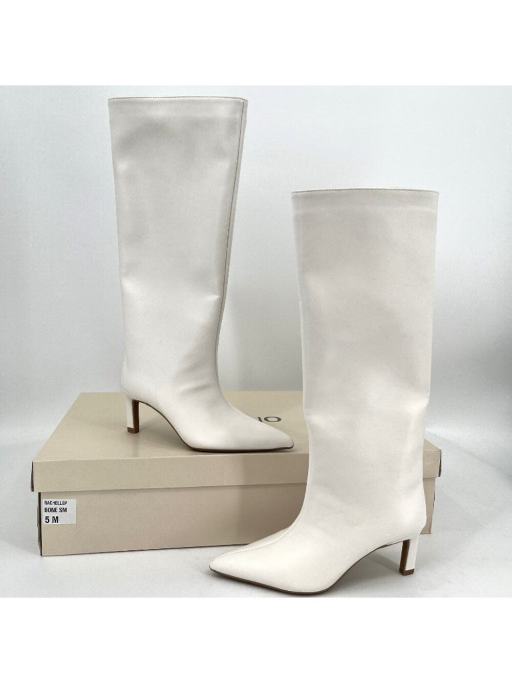 On 34th Rachelle Stovepipe Boots Bone 5M Faux Leather Pointed Toe Kitten Heel